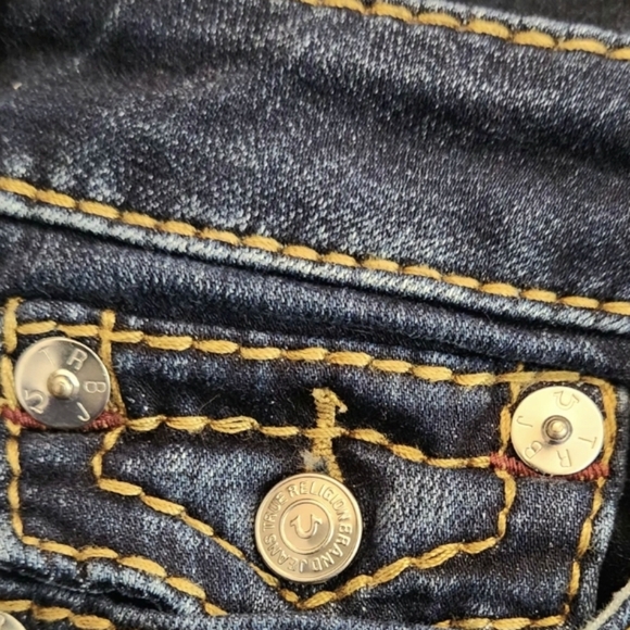 Y2K True Religion Skinny Jeans Low Rise Dark Wash Rips Distressed Pocket Flaps - Picture 7 of 11